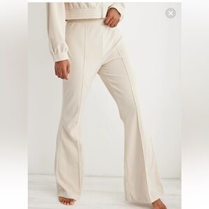 Aerie TWO PIECE SET Cream Women's velour Flare Pants & Jacket size small.